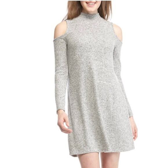 Pink Rose | Gray Cold Shoulder Soft Mini Sweater Dress - Picture 1 of 9